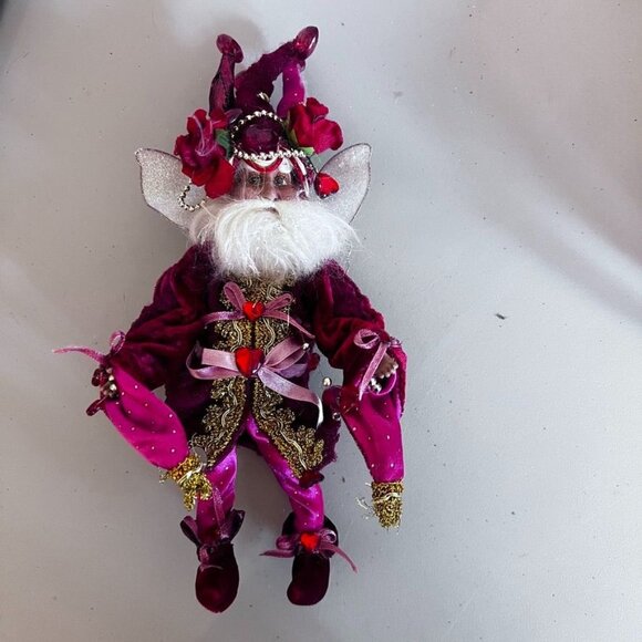 Mark Roberts Collectible Fairy Elf Doll Red Pink Velvet Glittering Hearts Roses - Picture 4 of 11